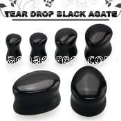 tgsf black agate double flare saddle plug teardrop shape