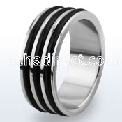 tir6 high polished titanium g23 ring w 3 black rubber bands