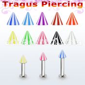 tlbbecn3 316l steel tragus labret 16g w a 3mm uv beach cone 