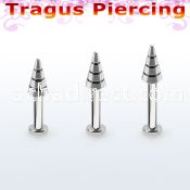 tlbcn4b 316l steel tragus labret 16g w a 4mm ridged drill cone 