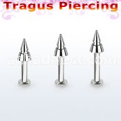 tlbcn4e 316l steel tragus labret 16g w 4mm grooved cone 