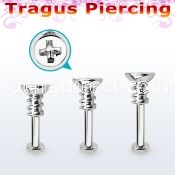 tlbescw2 316l steel tragus labret 16g w a cross screw top 
