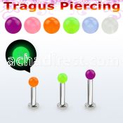 tlbglb3 316l steel tragus labret 16g 3mm glow in the dark ball 