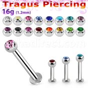 tlbjb25 316l steel tragus labret 16g w 2.5mm jewel ball 