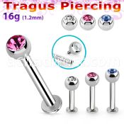 tlbjbin3 316l steel internal threaded tragus labret w jewel ball