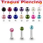 tlbpr3 316l steel tragus labret 16g w a 3mm faux pearl ball 