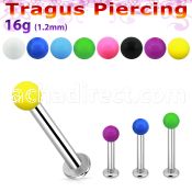 tlbsab25 316l steel tragus labret 16g w a 2.5mm solid color ball 
