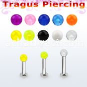 tlbuvb3 316l steel tragus labret 16g w a 3mm acrylic uv ball 