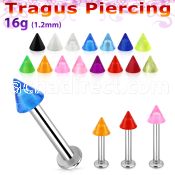 tlbuvcn3 316l steel tragus labret 16g w a 3mm acrylic uv cone 