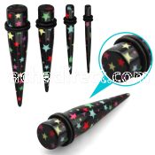 tpaar black acrylic taper w printed stars pattern w o rings