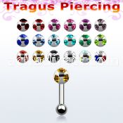 trg10 316l steel tragus piercing w multi jewel ball ball