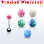 trg33 steel tragus piercing w 4mm synthetic opal top ball