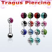 trg7e 316l steel tragus piercing w 2 color multi crystal ball