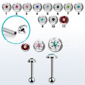 trgfrb steel tragus barbell flat top part multi crystals w dot