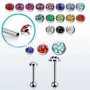 trgfrc steel tragus barbell w flat top part w multi crystals