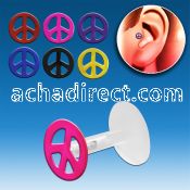trgs14 bioflex tragus piercing w color peace sign silver top