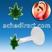 trgs16 bioflex tragus piercing w in green marijuana silver top