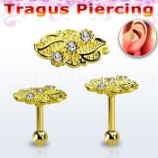 trgt40 gold 316l steel tragus piercing 16g w leaf top w crystal