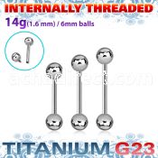 ubbgin titanium g23 tongue barbell 6mm internally threaded
