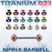 ubbnp5c titanium g23 nipple barbell with a 5mm multi jewel balls