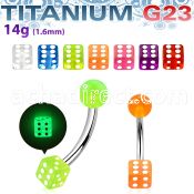 ubngld titanium g23 banana belly ring w 5mm glow acrylic dice