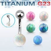 ubnop8 titanium g23 banana belly ring w 8mm synthetic opal ball