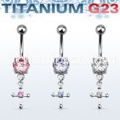 umcdz14s titanium g23 banana w 5 8mm bezel jewel small cross