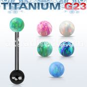 utbbop5 anodized titanium g23 tongue barbell w 5mm opal ball