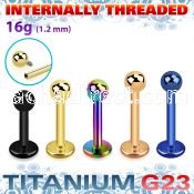 utlbb3in pvd plated titanium g23 labret 16g ball internal
