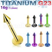 utlbcn25 anodized titanium g23 labret w two 2 5mm cones
