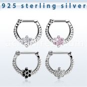 vsepr16 silver septum clicker 14g w a flower made from cz stone
