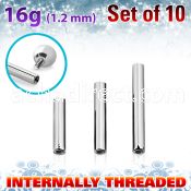 xbb16gin surgical steel barbell posts w internal threading, 1.2mm