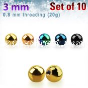 xbt3xs pack of 10 pcs of 3mm anodized surgical steel balls