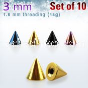 xcnt3g pack of 10 pcs of 3mm anodized surgical steel cones