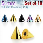 xcnt5g pack of 10 pcs of 5mm anodized surgical steel cones