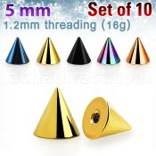 xcnt5s 10 pcs of 5mm anodized 316l steel cones threading