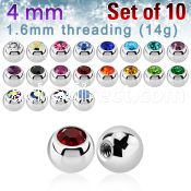 xjb4 pack of high polished 316l steel balls w bezel crystal