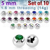 xjb5 pack of high polished 316l steel balls w bezel crystals