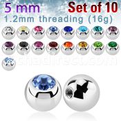 xjb5s pack of 10 pcs of 5mm 316l steel balls w bezel crystals
