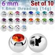 xjb6 pack of 6mm polished 316l steel balls w bezel crystals