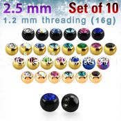 xjbt25s anodized 2.5mm steel balls w bezel set crystal