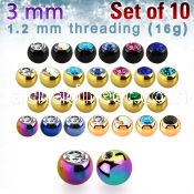 xjbt3s pack of anodized 316l steel balls with bezel crystals