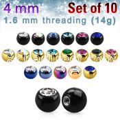 xjbt4g pack of 4mm anodized 316l steel balls w bezel crystals