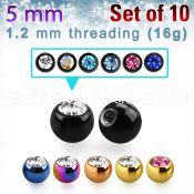 xjbt5s pack of 5mm anodized 316l steel balls w bezel crystals