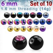 xjbt6g pack of 6mm anodized 316l steel balls w bezel crystals