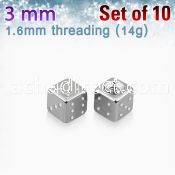 xsdi3g pack of 10 pcs of 3mm high polished 316l steel dices