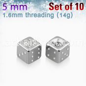 xsdi5 pack of 10 pcs of 5mm high polished 316l steel dices