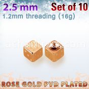 xsditt25 set of 2.5mm rose gold plated steel dices thread 1.2mm