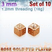 xsditt3 set of 3mm rose gold plated steel dices thread 1.2mm