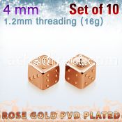 xsditt4s set of 4mm rose gold plated steel dices thread 1.2mm